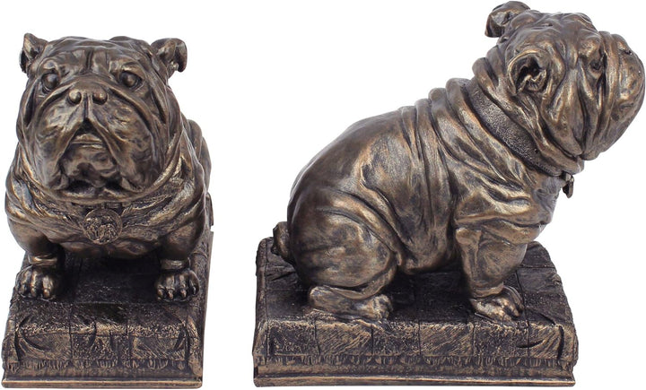 Design Toscano Britisches Maskotchen Bulldogge Buchstützen, Polyresin, bronze-finish, 15 cm, 2er Set
