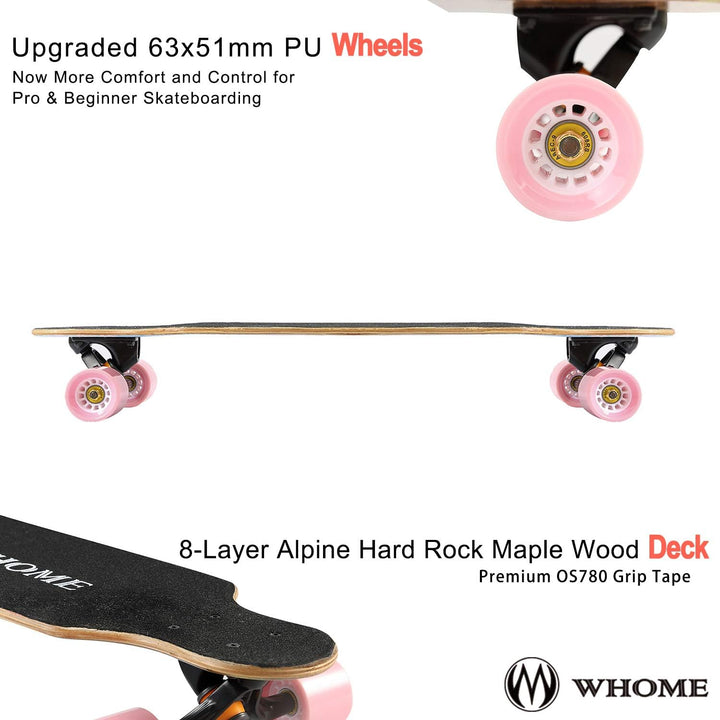 WHOME Longboards – 31 Zoll Kleines Longboard Cruising Skateboard – für Erwachsene/Kinder Mädchen/Jun