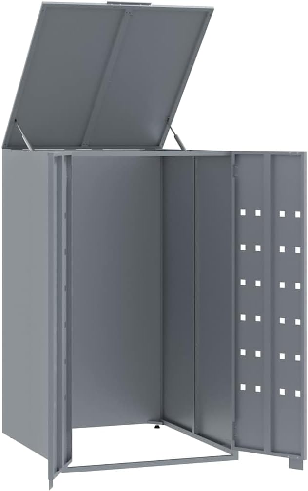 Mülltonnenbox für 1 Tonne Grau 69x79x117 cm Stahl Behälter mit pneumatischem Federdeckel 1 Fässer Gr
