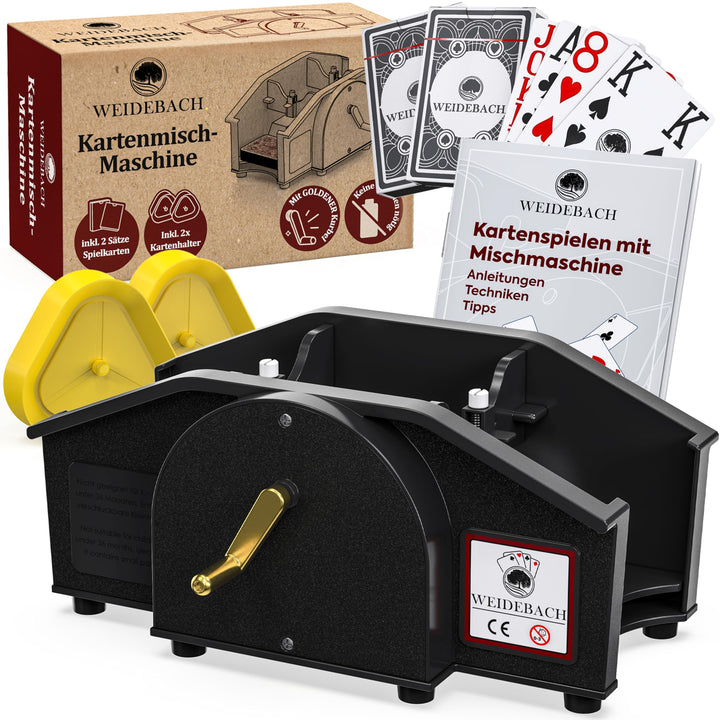 Schwarze Kartenmischmaschine mit Goldener Kurbel für alle Standard Kartenspiele, Kartenmischer mit 2