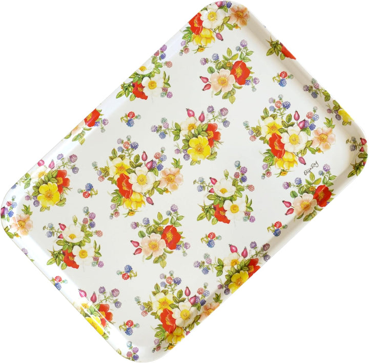 Lashuma Serviertablett bunt mit Wildrosen Druck, Küchentablett für Kaffee, Frühstück und Garten 45x3
