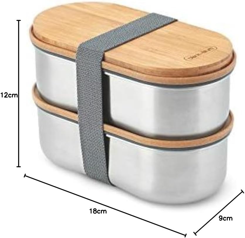 BLACK + BLUM Bento Box Edelstahl mit Bambusholzdeckel, 2 x 500 ML | Sara Kiyo Popowa Edition | 2x au