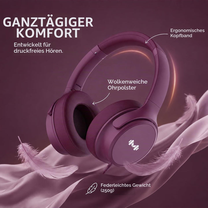Kabel-Over-Ear-Kopfhörer, Mikro, 3,5 mm, USB-C-Adapter, Rot, Rot