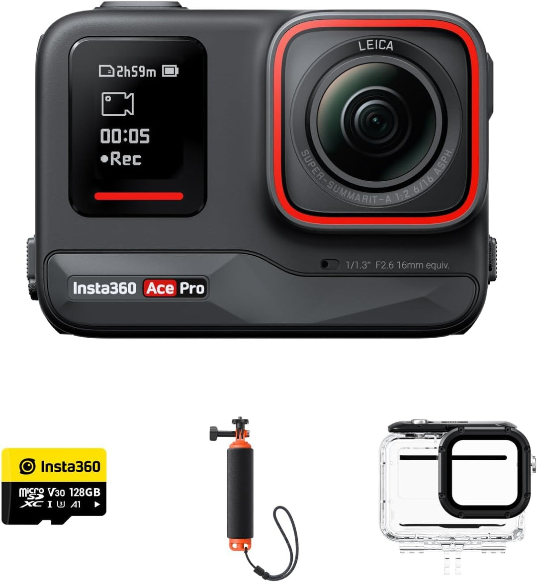 Insta360 Ace Pro Tauch-Bundle - wasserdichte Action-Kamera, 1/1,3"-Sensor und KI-Rauschunterdrückung