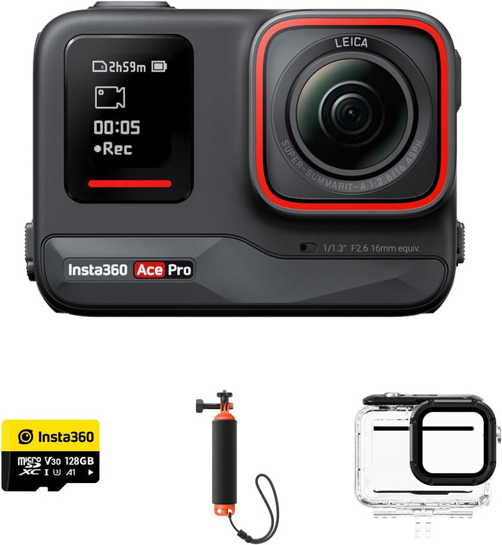 Insta360 Ace Pro Tauch-Bundle - wasserdichte Action-Kamera, 1/1,3"-Sensor und KI-Rauschunterdrückung