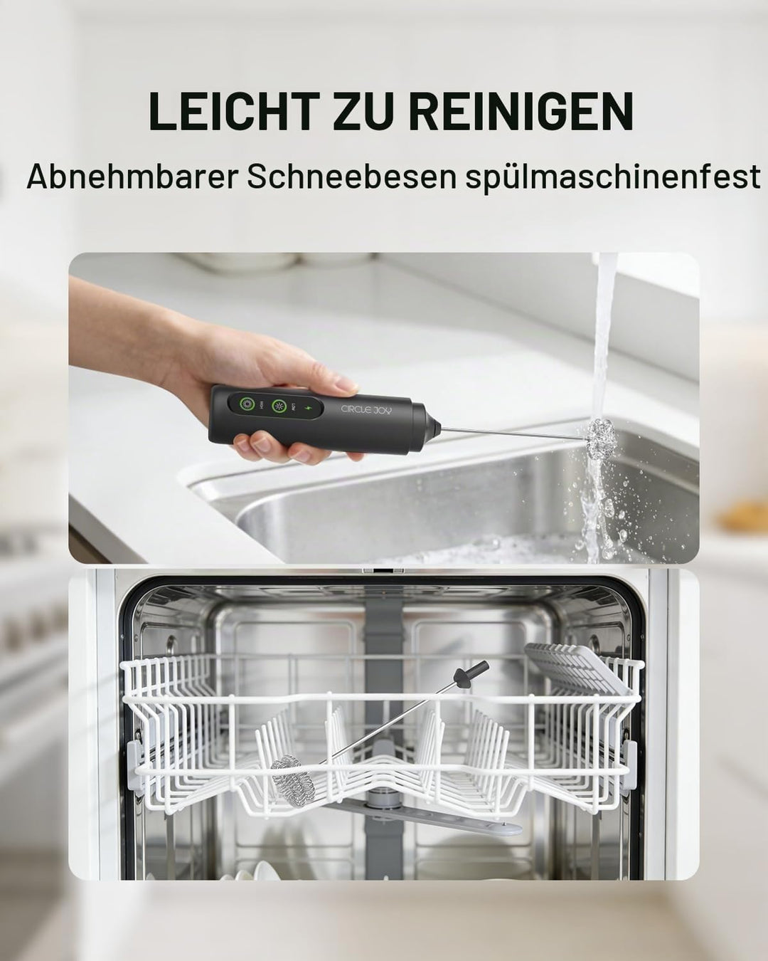 CIRCLE JOY Wiederaufladbarer Milchaufschäumer Handheld mit 2 Geschwindigkeiten, Elektrischer Kaffee-