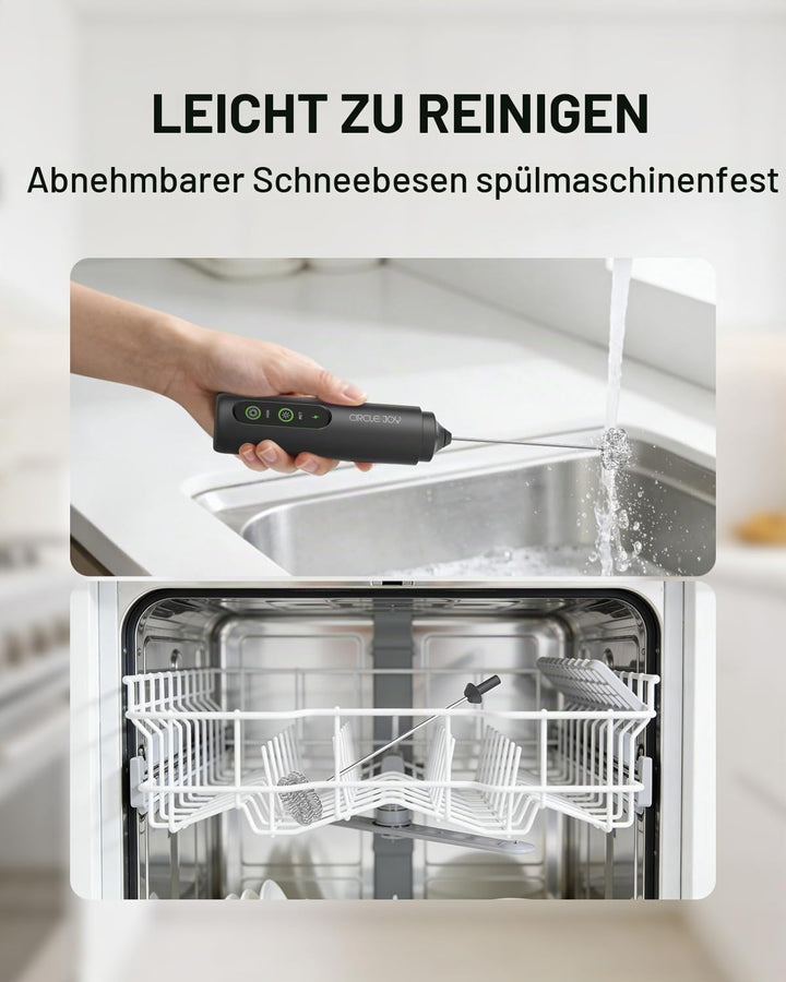 CIRCLE JOY Wiederaufladbarer Milchaufschäumer Handheld mit 2 Geschwindigkeiten, Elektrischer Kaffee-