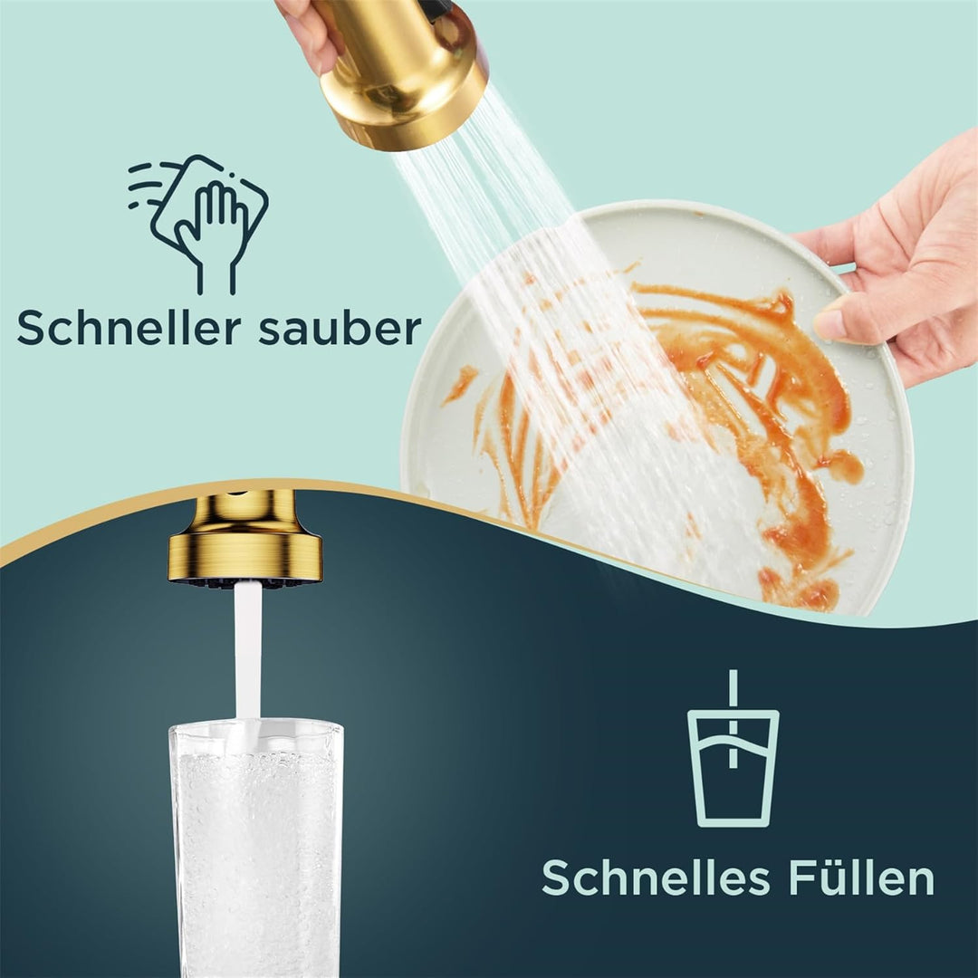 FORIOUS Wasserhahn Küche, Hoher Bogen Hochdruck Küchenarmatur mit Herunterziehen Brause Armatur, Mis