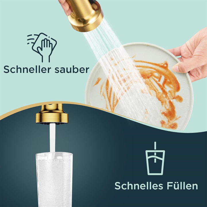 FORIOUS Wasserhahn Küche, Hoher Bogen Hochdruck Küchenarmatur mit Herunterziehen Brause Armatur, Mis