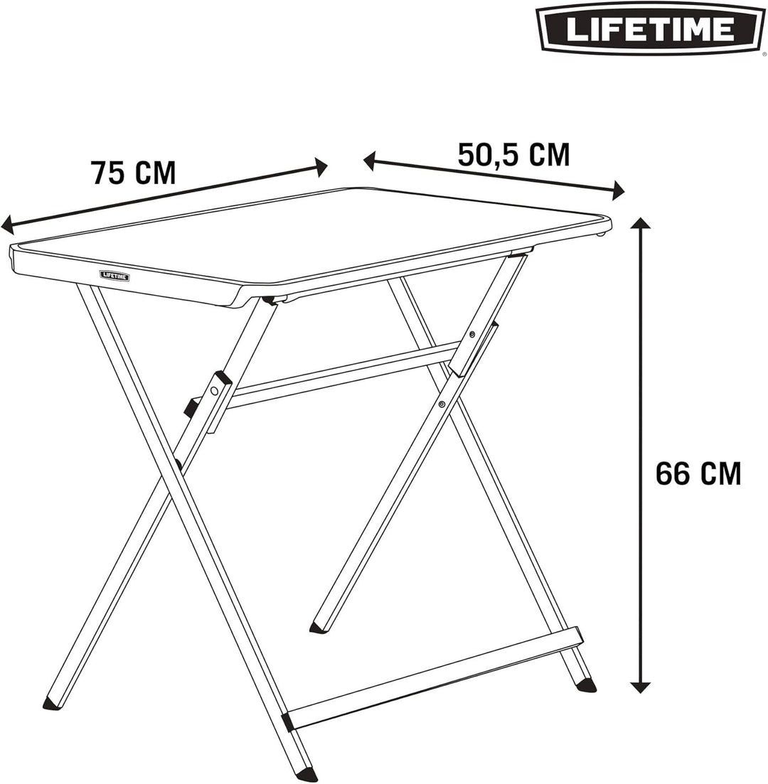 Lifetime 92210 – Schwarzer klappbarer Beistelltisch | Tragbarer Klapptisch, Masse 75 x 50,5, Höhe 66