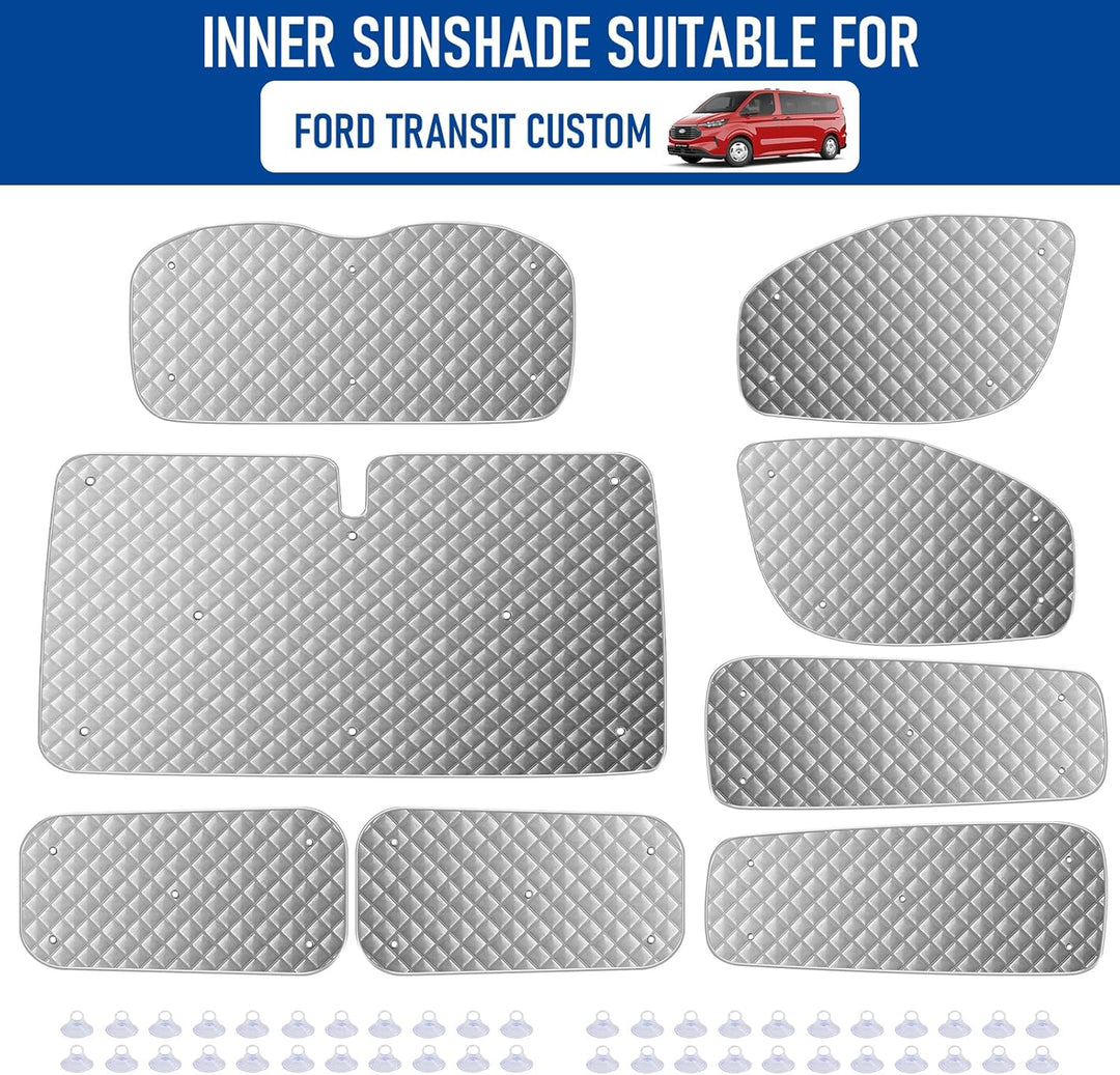 8Stk Thermomatte Fahrerhaus passend für Ford Transit Custom LWB, Interne Auto Sonnenblende Frontsche