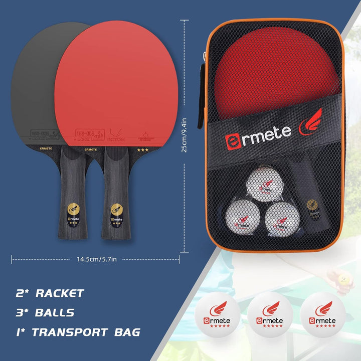 Tischtennis Set, 2 Tischtennisschläger Profi, 3 Tischtennis Bälle und Tragetasche, Ping Pang Set Ide