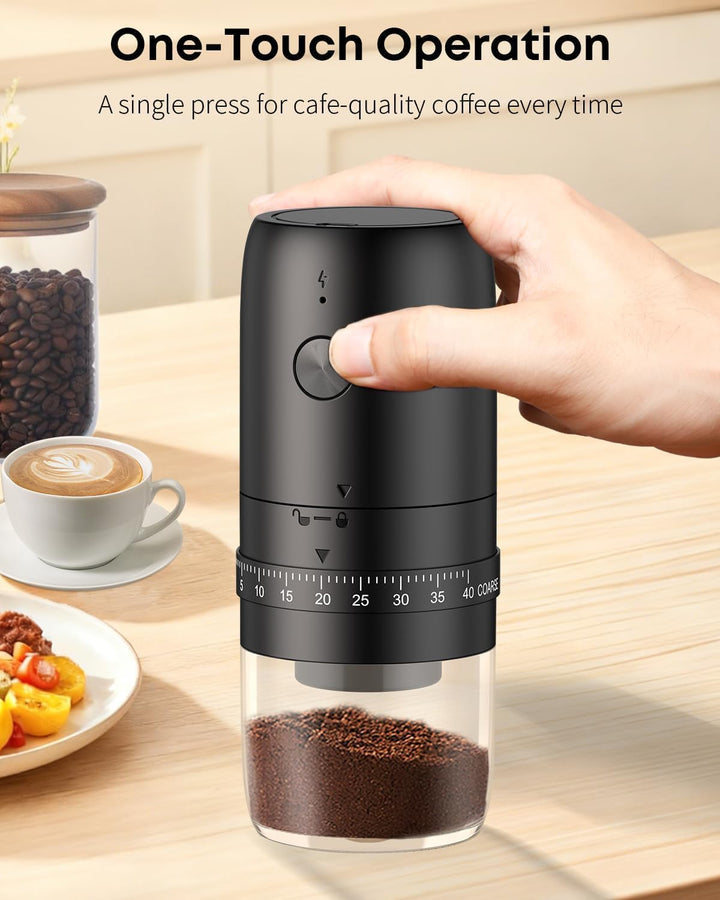 Pawfly Wiederaufladbare Kaffeemühle 40 stufig Keramikkegelmahlwerk mit Auto-Stop & Reinigungsbürste