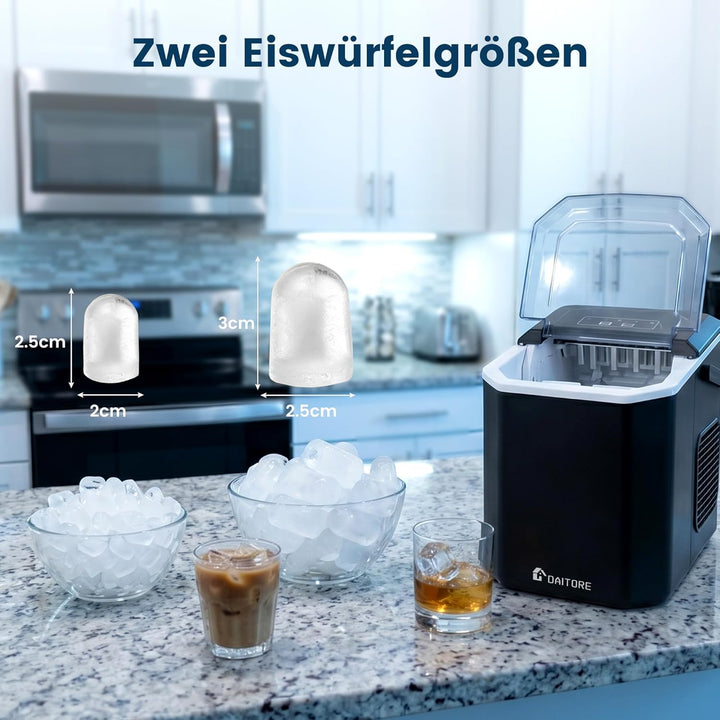 Eiswürfelmaschine Klein, Eiswürfelbereiter mit Tragbarem Griff, 2 Eiswürfel Grössen, 9 Würfel in 6 M