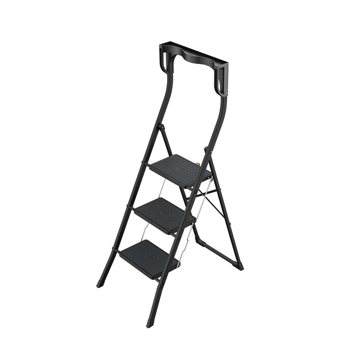 Hailo K77 ComfortLine Klapptritt - 3-stufige Trittleiter aus Stahl mit Sicherheitsbügel und Ablagesc