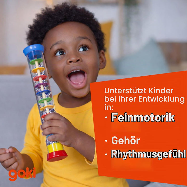 goki 61947 Regenstab, 34 cm, Klanginstrument aus Holz und Kunststoff, sensorisches Spielzeug für Kle