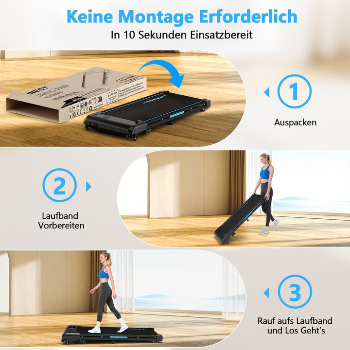 Walking Pad, VANNECT Laufband für Zuhause mit Steigung, 1-10 km/h Walking Machine mit LED-Anzeige, F