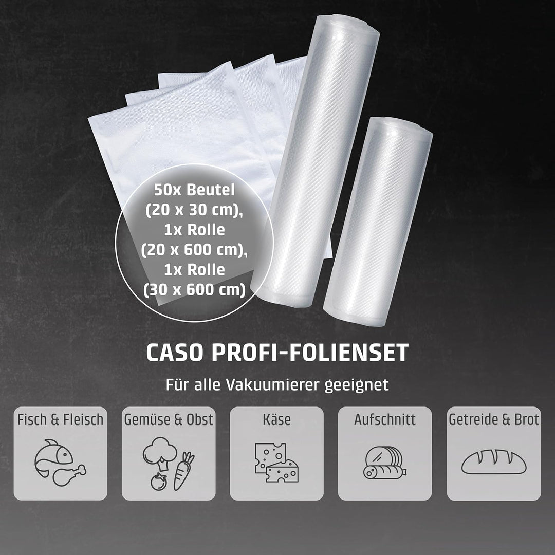 CASO Profi- Vakuumfolien Set 1 / Folienbeutel: 50x 20x30cm, Folienrolle: 1x 20x600cm, 1x 30x600cm 15