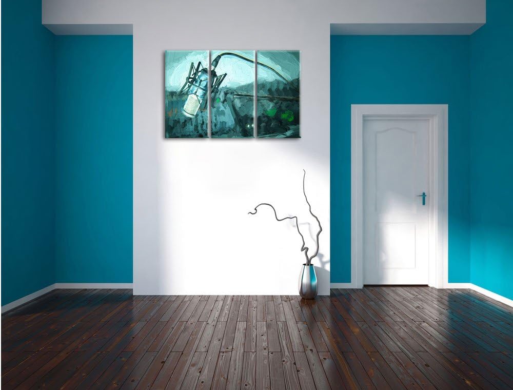 Pixxprint Mikrofon mit Musikanlagen als Leinwandbild/Grösse: 3 Teilig (120x80) cm/Wandbild/Kunstdruc