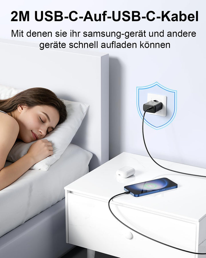 45W USB C Ladegerät für Samsung, 2Pack Handy Schnellladegerät mit 2M Ladekabel, Typ C Schnellladeger