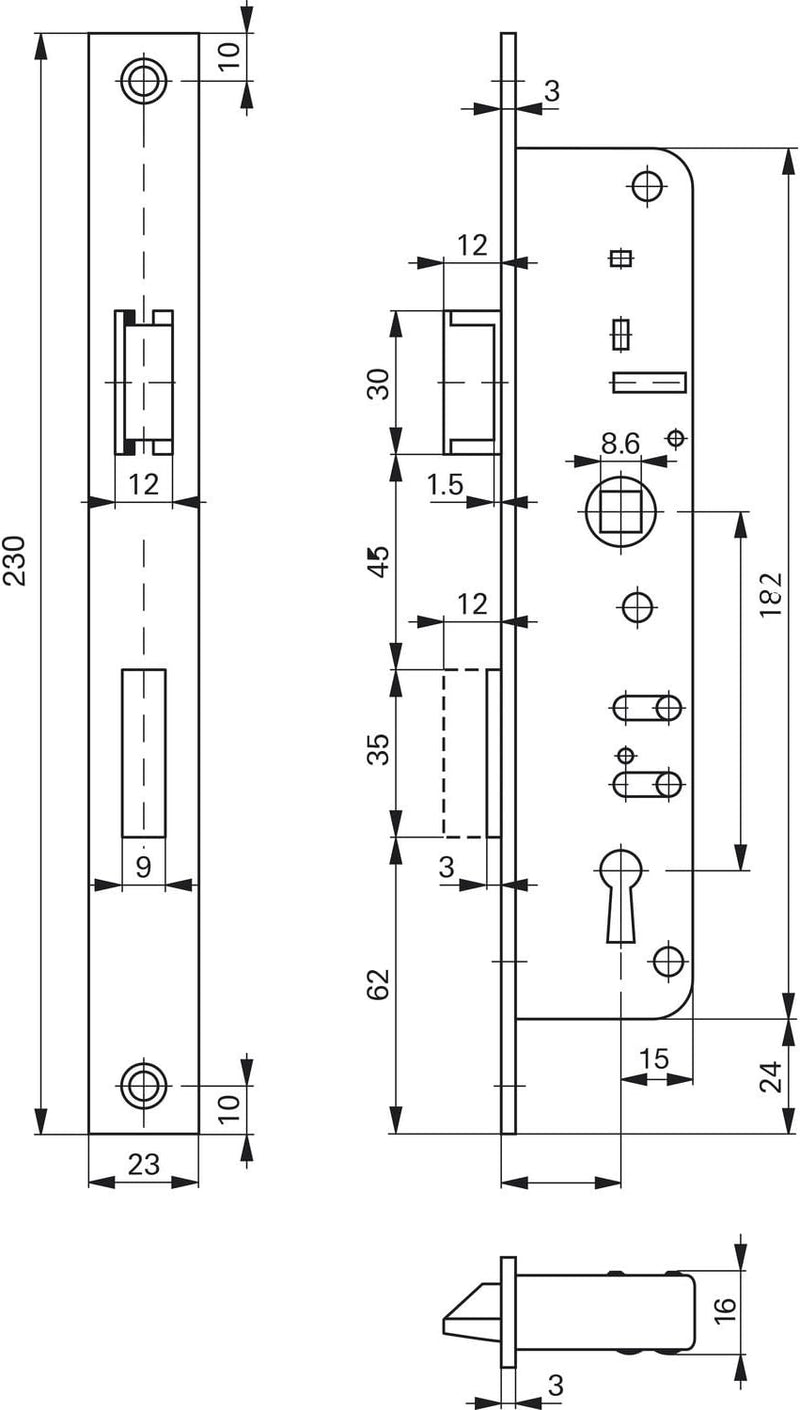 ROTO 246816 Schmalkasten-Schloss 851 | Dornmass: 25 mm | tosisch ohne Wechsel, 25 mm