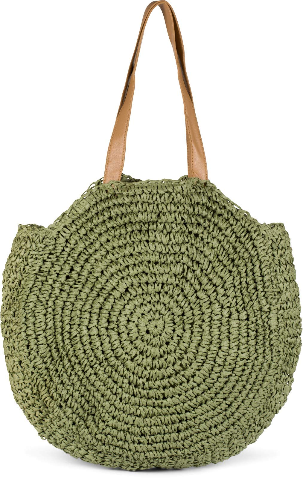 styleBREAKER runde Korbflecht Schultertasche, Strandtasche mit langen Henkeln, Flechttasche, Tasche