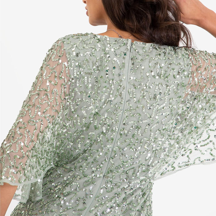 Maya Deluxe Damen Womens Maxi Dress Ladies Sequin Embellished Wrap A-line Dress for Wedding Guest Br