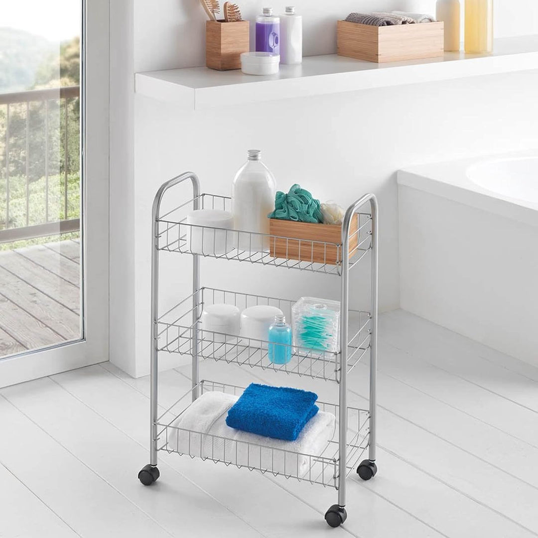 Metaltex Allzweckwagen 3-Etagen, Silber, Edelstahloptik 41 x 23 x 63 cm, Silber