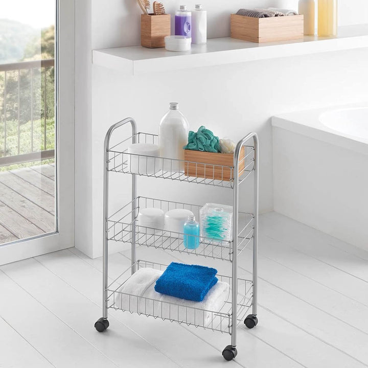 Metaltex Allzweckwagen 3-Etagen, Silber, Edelstahloptik 41 x 23 x 63 cm, Silber