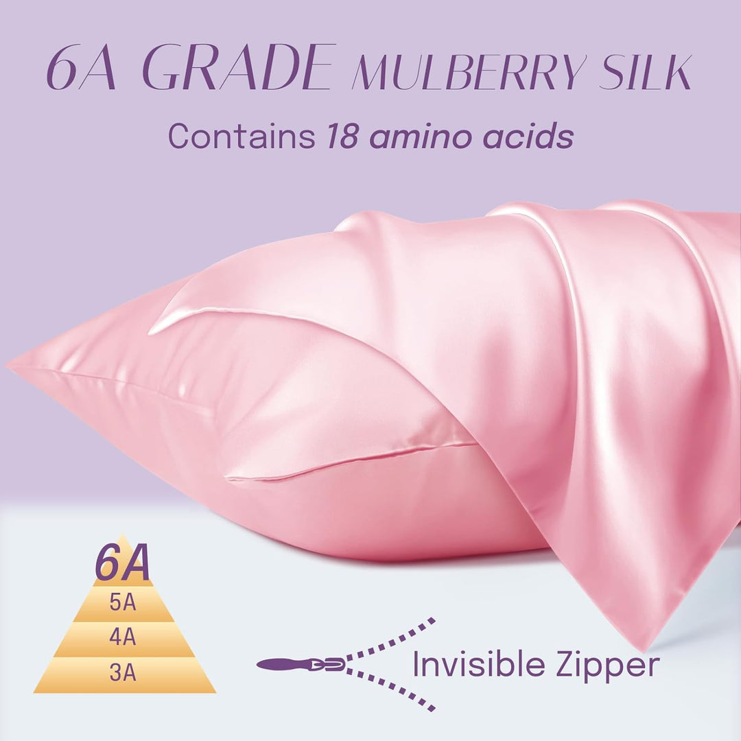 OLESILK Seide Kissenbezug Kissenhülle Haar- und Hautpflege mit Reissverschluss 16 Momme 1 Stück Rosa