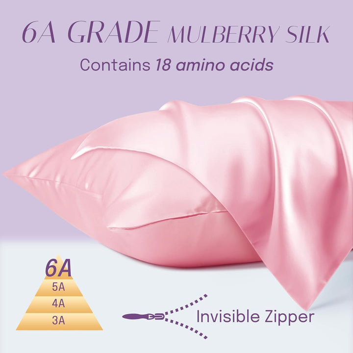 OLESILK Seide Kissenbezug Kissenhülle Haar- und Hautpflege mit Reissverschluss 16 Momme 1 Stück Rosa