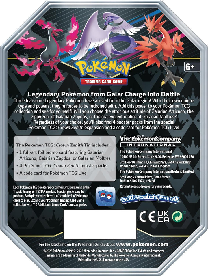 Pokémon-Sammelkartenspiel: Tin-Box Zenit der Könige – Galar-Zapdos (1 holografische Karte & 4 Booste