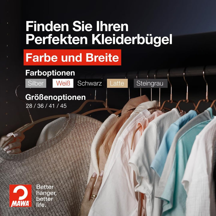 MAWA Kleiderbügel, Set mit 10 platzsparenden und rutschfesten Bügeln, ideal für Hemden und Blusen, m