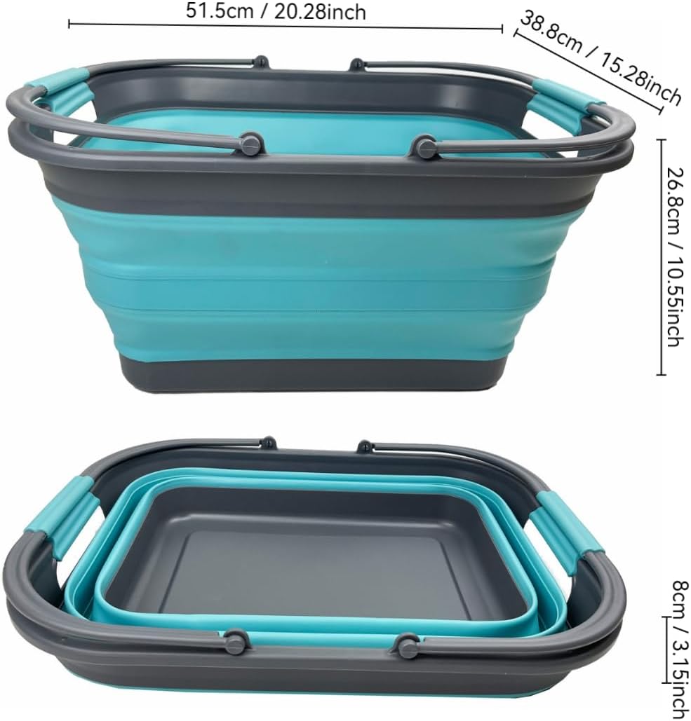 SAMMART 29 l zusammenklappbare Wanne mit Griff, tragbarer Picknickkorb, platzsparender Aufbewahrungs