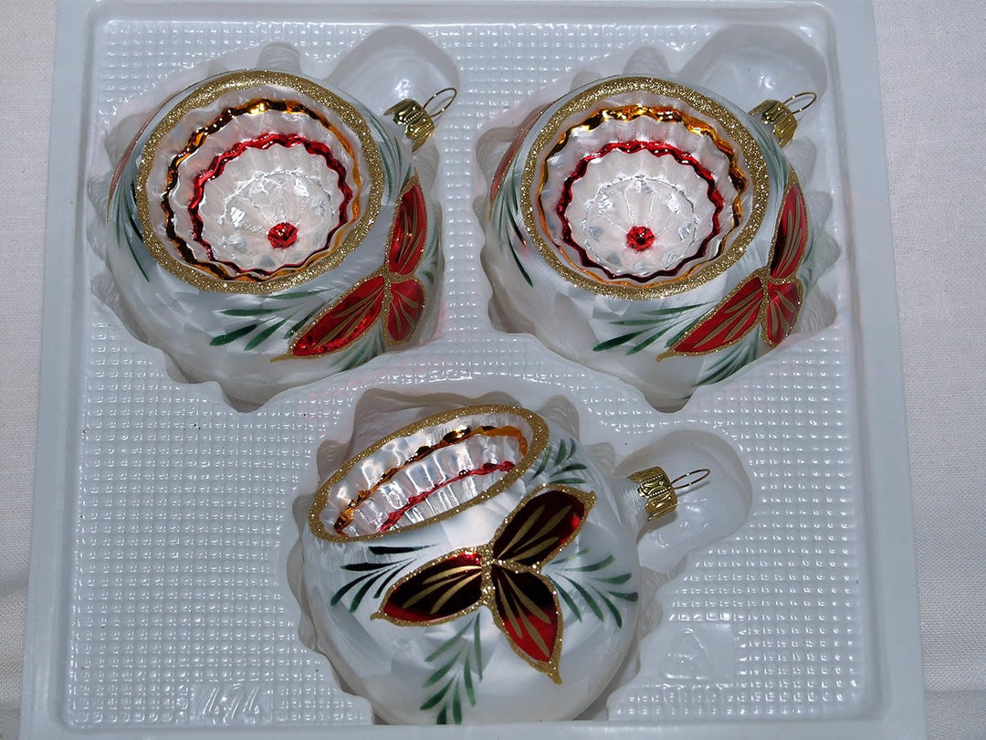 Christbaumkugel 8cm Reflex Christstern, mundgeblasene und von Hand dekorierte Weihnachtsbaumkugel, e