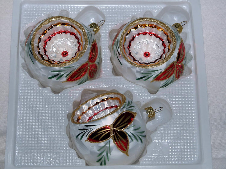 Christbaumkugel 8cm Reflex Christstern, mundgeblasene und von Hand dekorierte Weihnachtsbaumkugel, e