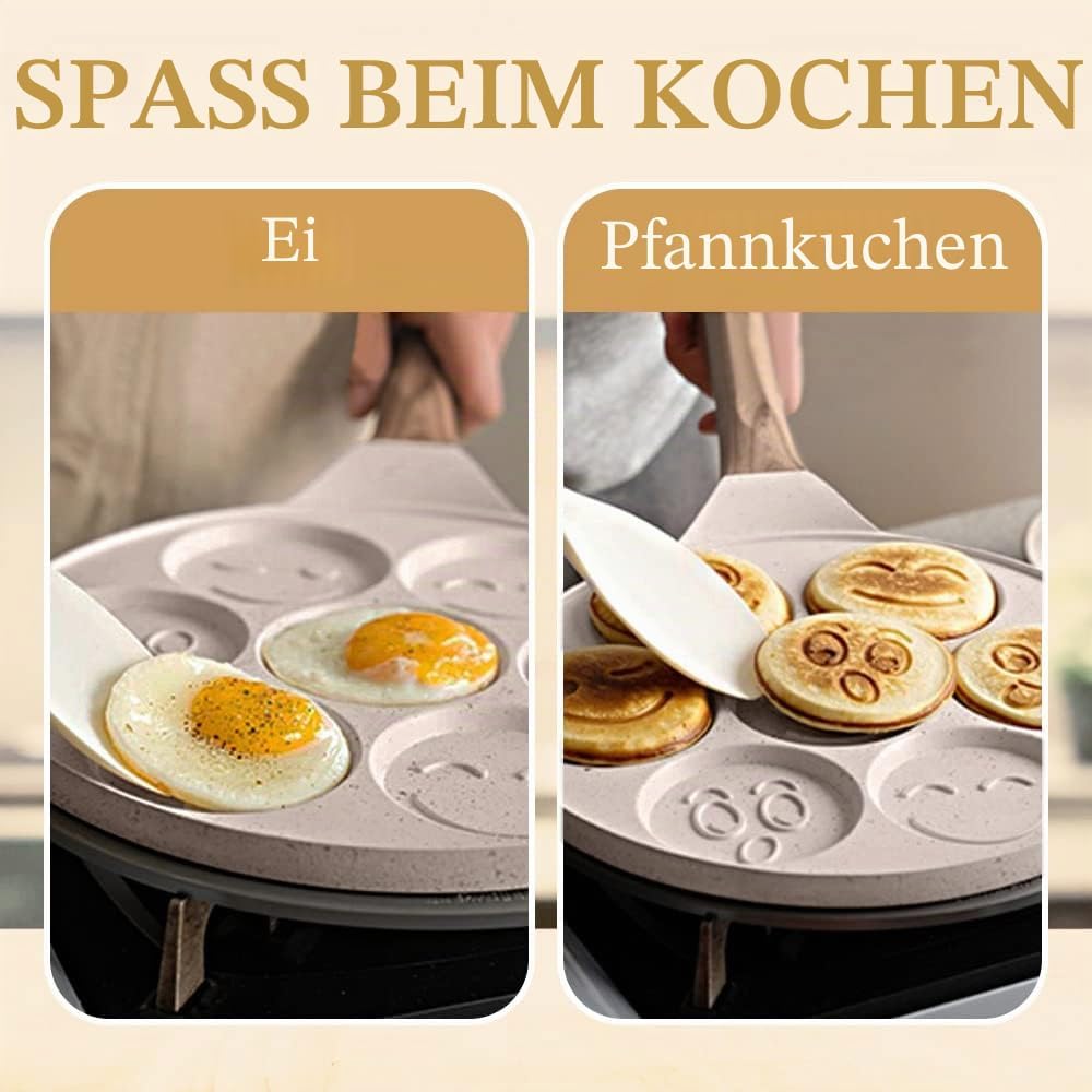 Pancake Pfanne Induktion, Antihaft Pancake Maker 7 Löcher mit Smiley-Gesichtern Spiegelei-Pfanne, zu