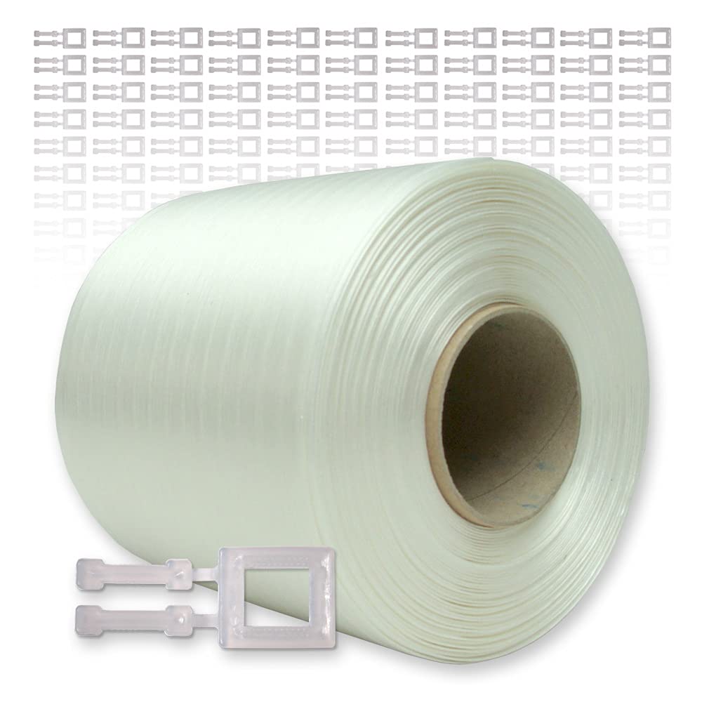Textil Umreifungsband 9 mm, 500 m, 60 mm Kern + 250 Plastikschnallen 13 mm