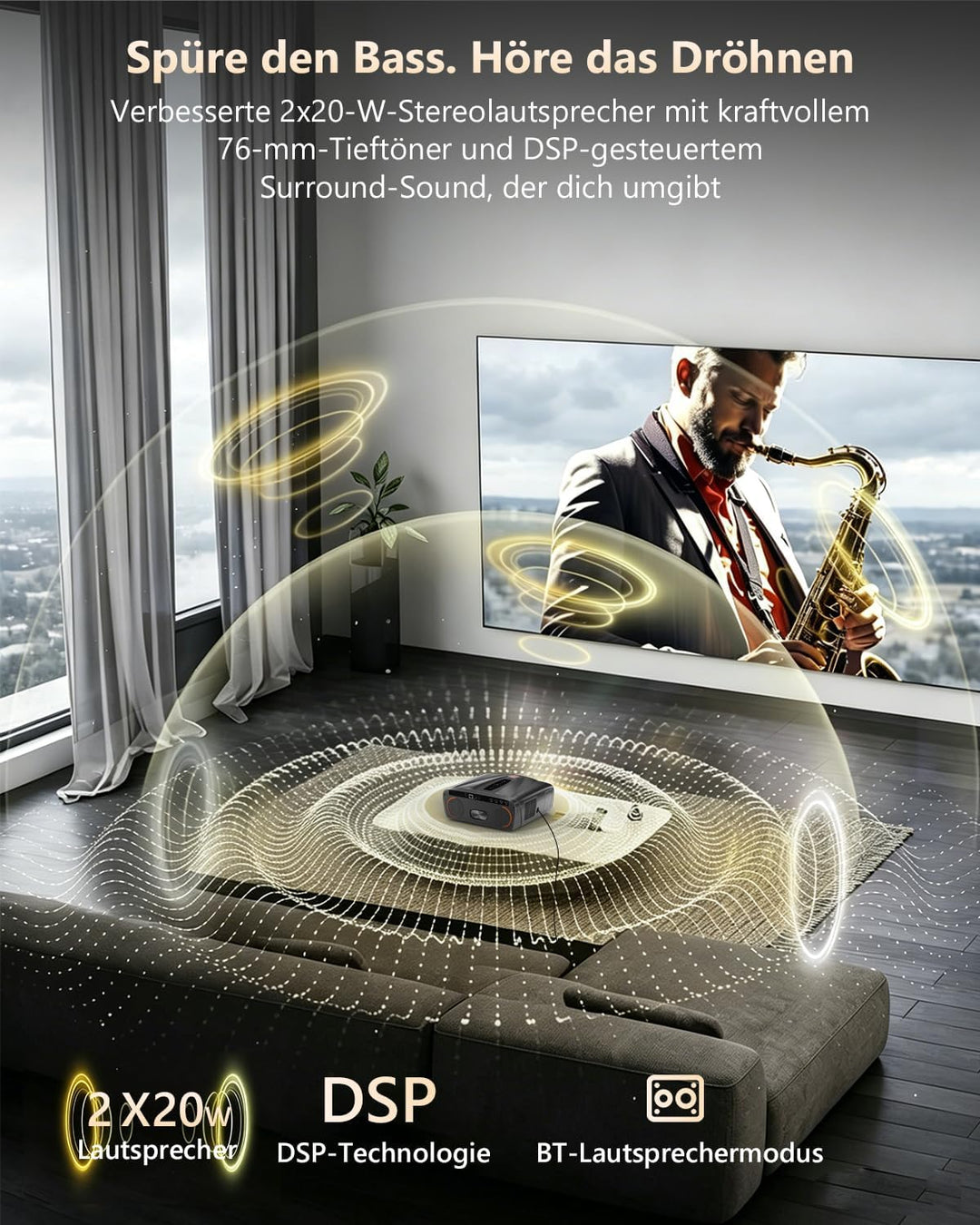 4K Beamer UHD 2300 ANSI Tageslicht Projektor Indoor Heimkino HDR10 WiFi6 Bluetooth NFC Smart Android