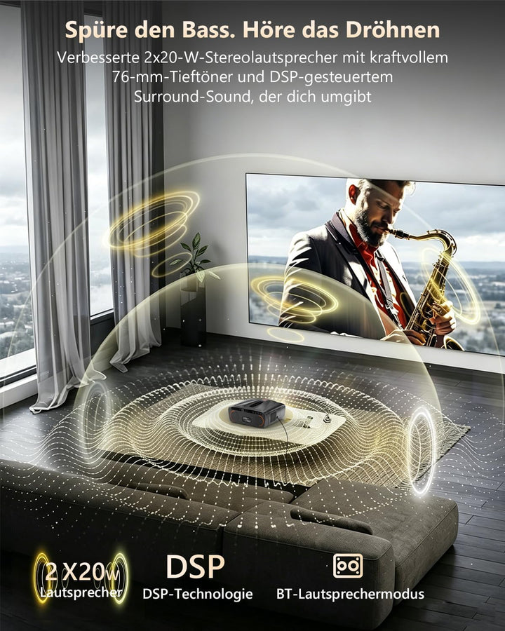 4K Beamer UHD 2300 ANSI Tageslicht Projektor Indoor Heimkino HDR10 WiFi6 Bluetooth NFC Smart Android