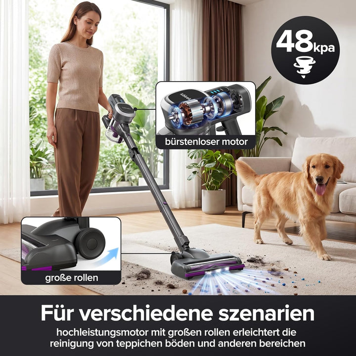 Lubluelu Akku-Staubsauger 48KPa 450W | Kabellos bis 50 Min Laufzeit | Faltbares Knickrohr | Anti-Tan
