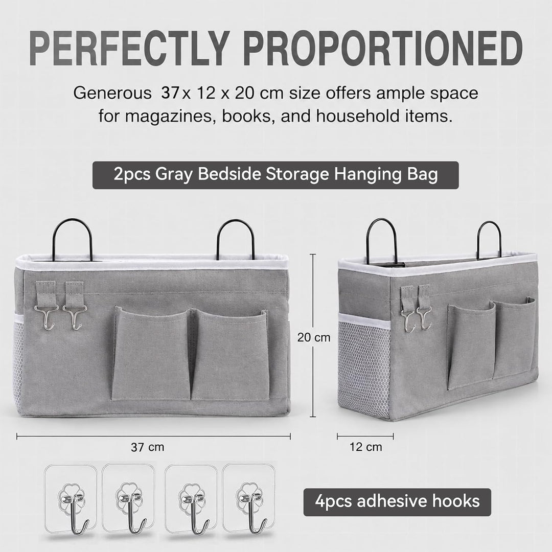 2 Stück Hängende Aufbewahrungskörbe, Stoff Wand Organizer, Aufbewahrungsbox Grau Baumwolle Leinen, K