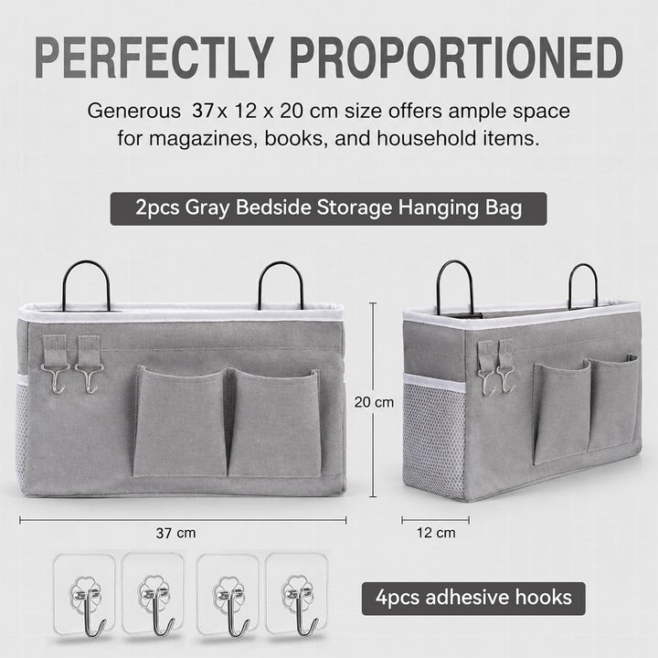 2 Stück Hängende Aufbewahrungskörbe, Stoff Wand Organizer, Aufbewahrungsbox Grau Baumwolle Leinen, K