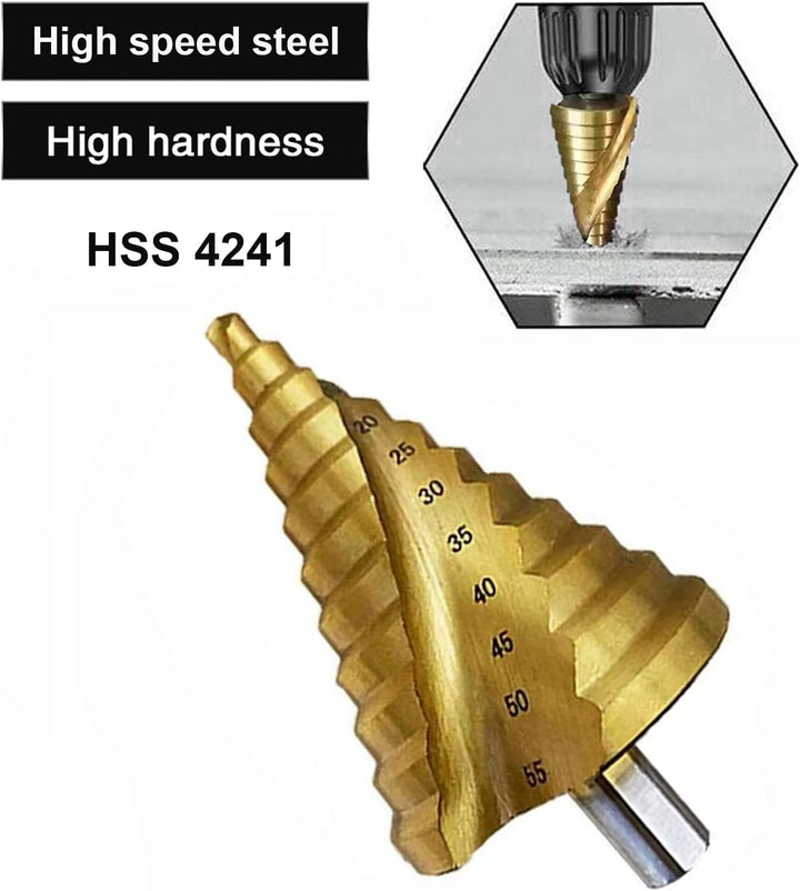 Hotiko HSS Stufenbohrer [12mm Schaft] Kegelbohrer Ø 6-55mm Schälbohrer ideal für Metall, Holz, Kunst