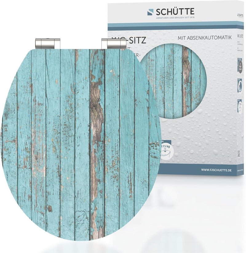 SCHÜTTE 80536 HG MDF-Holzkern High Gloss WC-Sitz BLUE WOOD mit Absenkautomatik, Motiv, Blue Wood