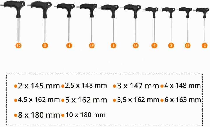 QWORK® 10 Stücke Innensechskantschlüssel Set, 2-10mm Sechskantschraubendrehe mit T-Griff, für Fahrra