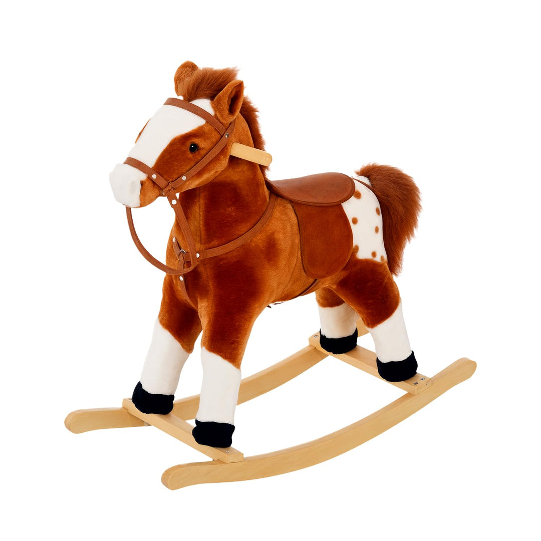 HOMCOM Kinder Schaukelpferd Schaukeltier Schaukelspielzeug Wiehern Braun 74x28x65cm, Braun