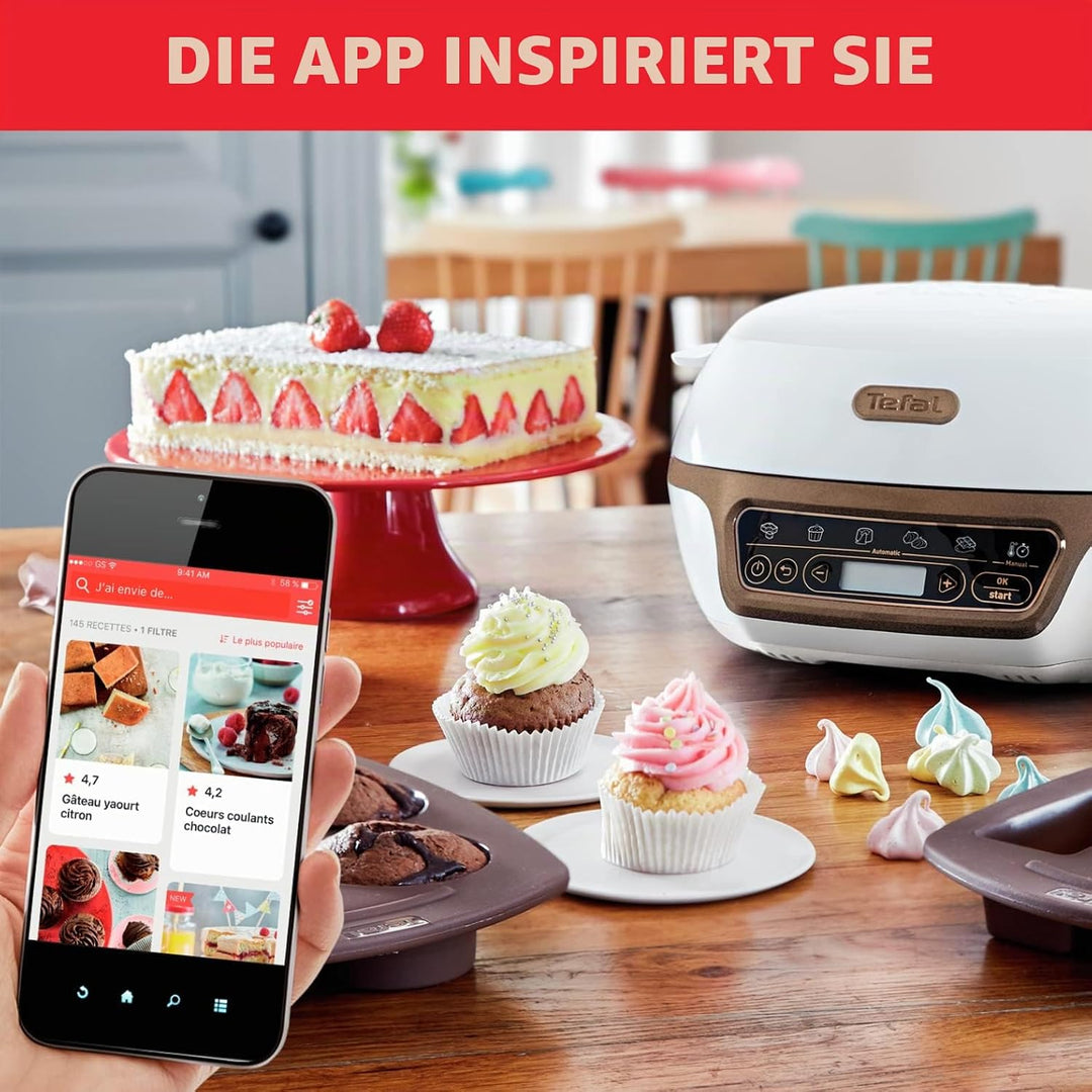 Tefal Cake Factory Smart-Kuchenmaschine, Gerät, Backen, Backen, Brotmaschine, Muffins, 4 Formen, 5 P