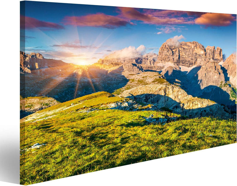 Bild auf Leinwand Bunter Sommer Sonnenuntergang Am Paternkofel Gebirge Im Nationalpark DREI Zinnen D