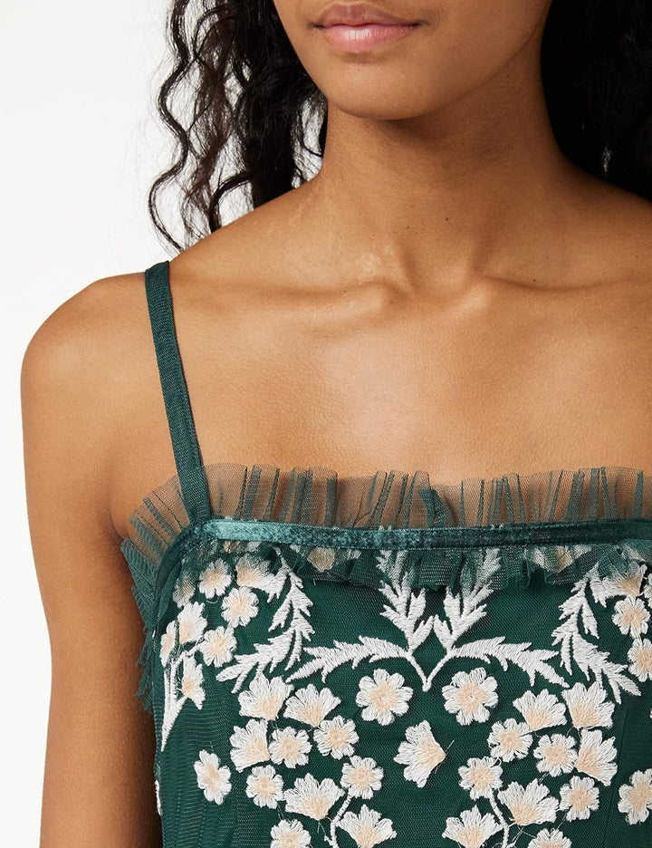 Maya Deluxe Damen Ladies Womens Summer Embroidered Midi Floral Straps High Waist A Line Cut Everyday